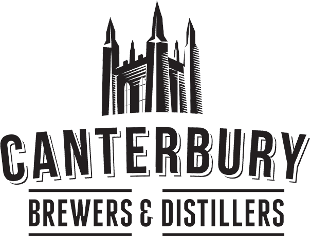 Black and white text Canterbury Brewers & Distillers Logo with Canterbury Cathedral graphic image