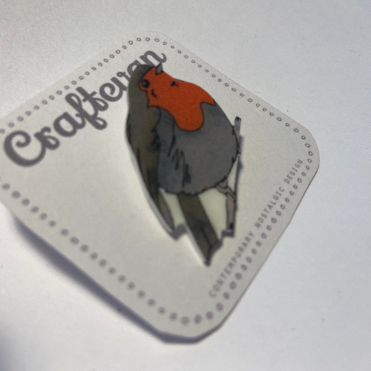 Thumbnail: Hand Drawn Plastic Robin Brooch