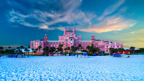 sunrise, hotel, large, beach, white sand, clouds 