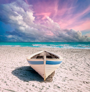 Old boat on a beach. 