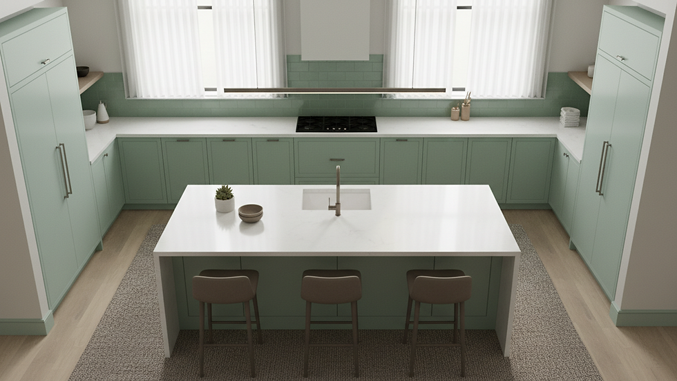 High angle view of a modern kitchen in a flight crew crashpad
