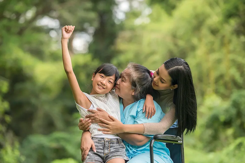 Patient with grandchild and daughter