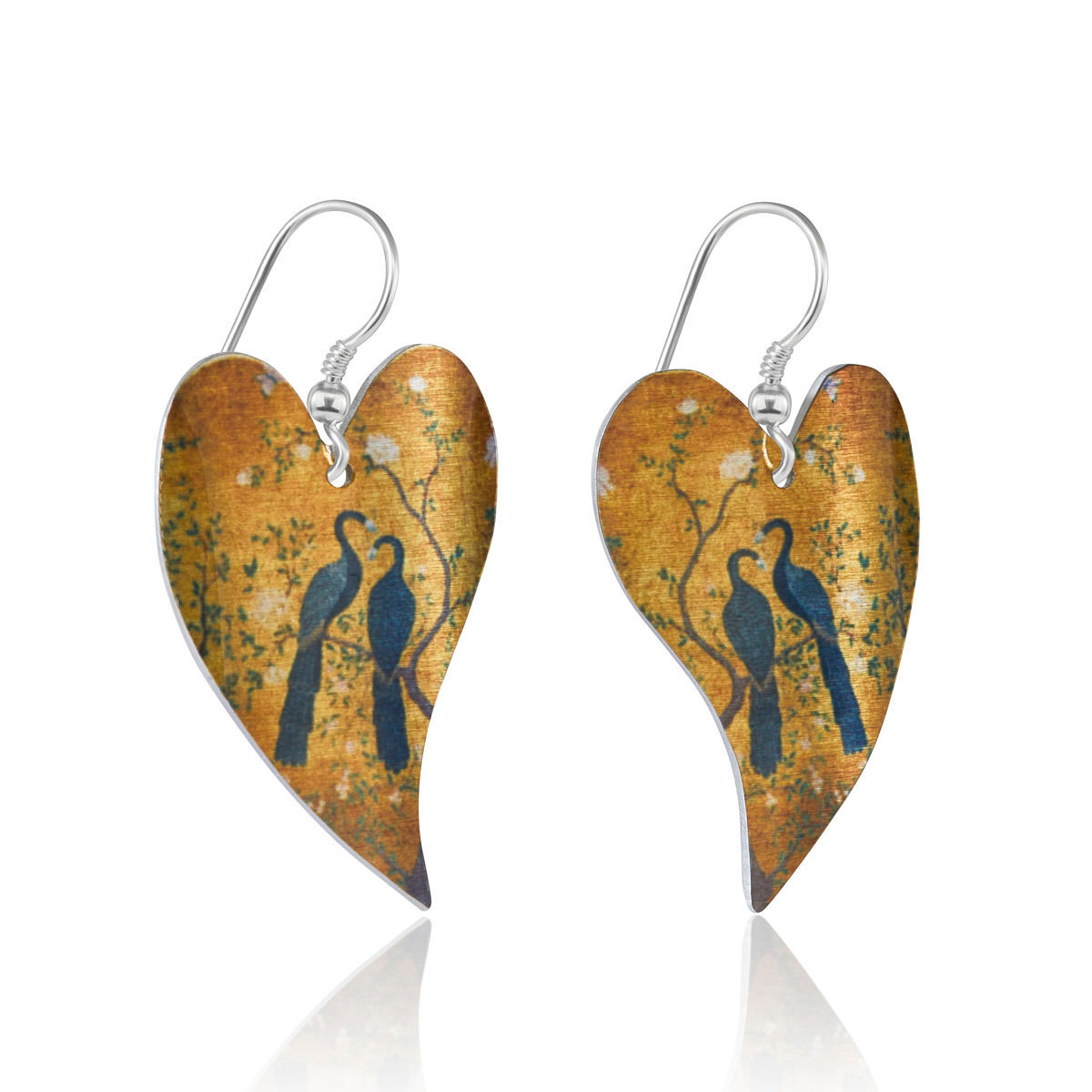 Japanese Peacock Heart Earrings