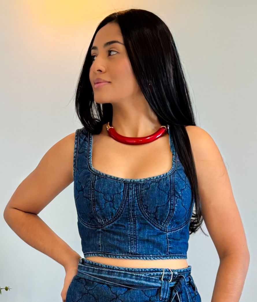 Top cropped jeans acolchoado