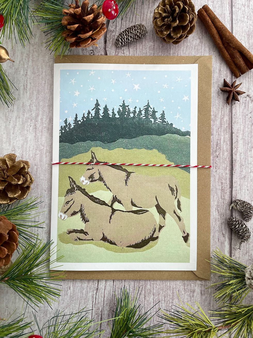4 x WINTER DONKEYS CARDS
