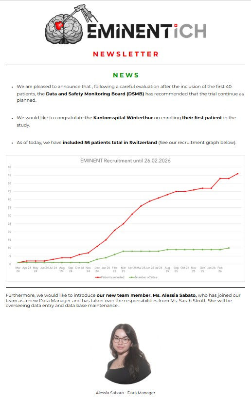 Newsletter_09 EMINENT-ICH Study: Current patient numbers and a new center