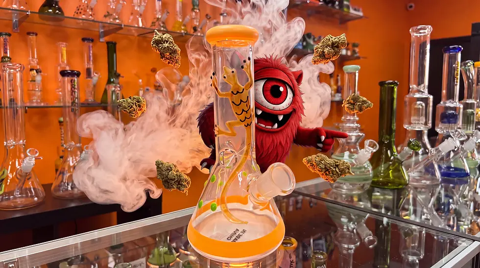 Handcrafted frog novelty glass bong available at Redeye Fenton smoke shop in Fenton, Michigan.