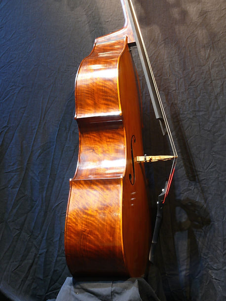image of Walnut sides, removable neck bass violin ©2017 by Seth Kimmel Bass maker/luthier of American made, real wood, hand-carved, double bass violins; Eugene, Oregon, USA