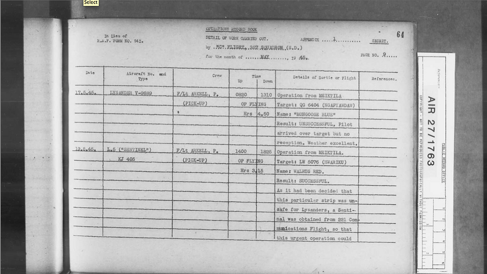 KJ405 RAF357 Arkell Mission Log