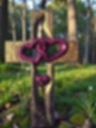 Handmade resin heart cross in gold and magenta, UK-made collectible home decor