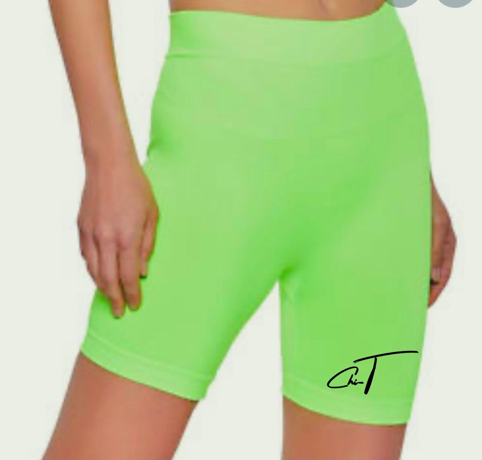 ChiT Neon Green Rib Biker Shorts