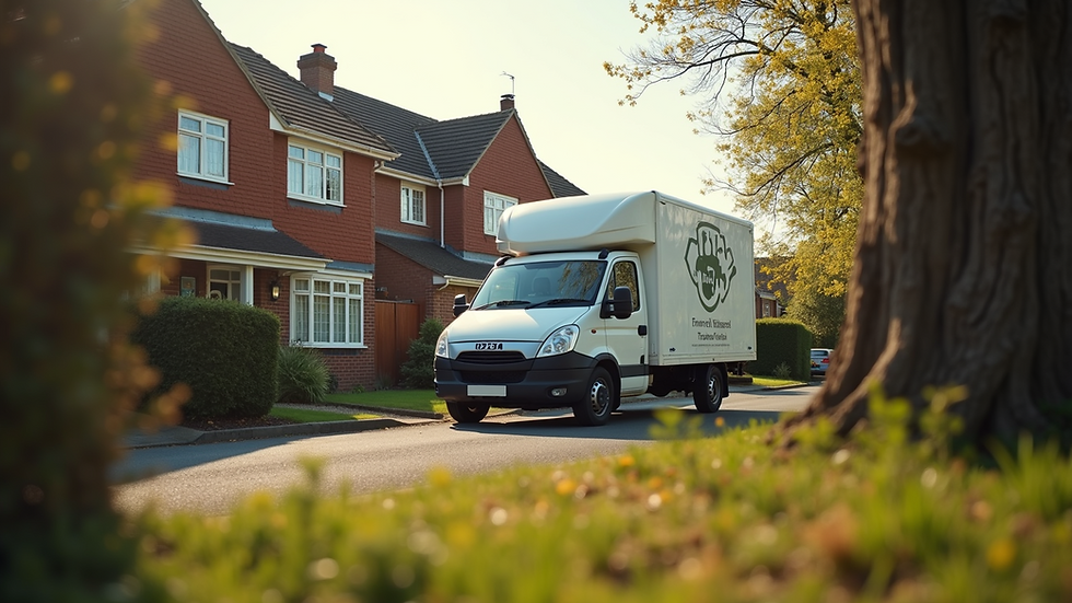 Eye-level view of a removal van parked outside a Milton Keynes home