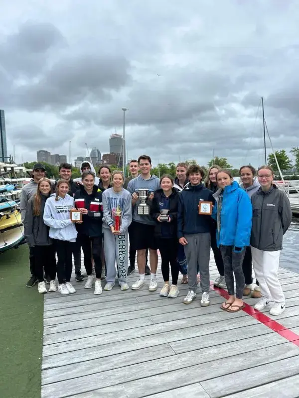 HHS Sailing displays the hardware it earned, including the coveted league trophy at the Carl Zimba Regatta on Boston’s Charles River