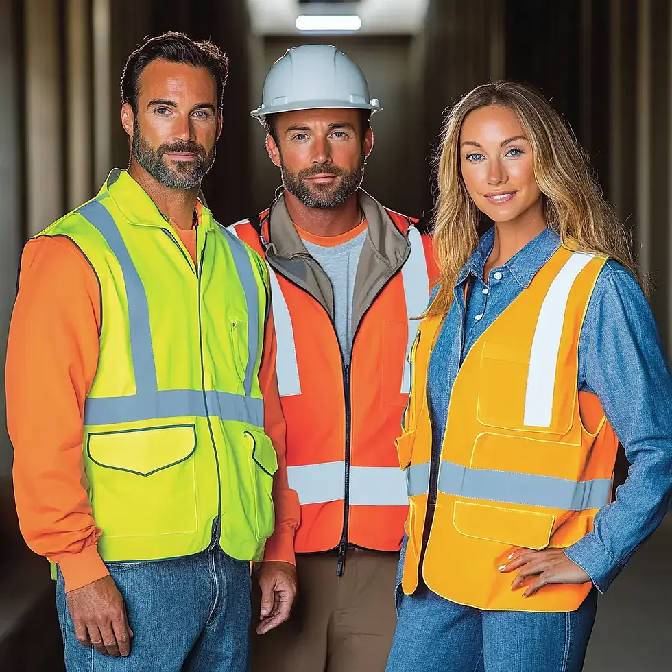 Government employees from various departments displaying consistent, professional uniform programs. The image features public works staff in safety-compliant high-visibility gear alongside office personnel in embroidered polos, illustrating College Hype's comprehensive approach to public sector apparel requirements.