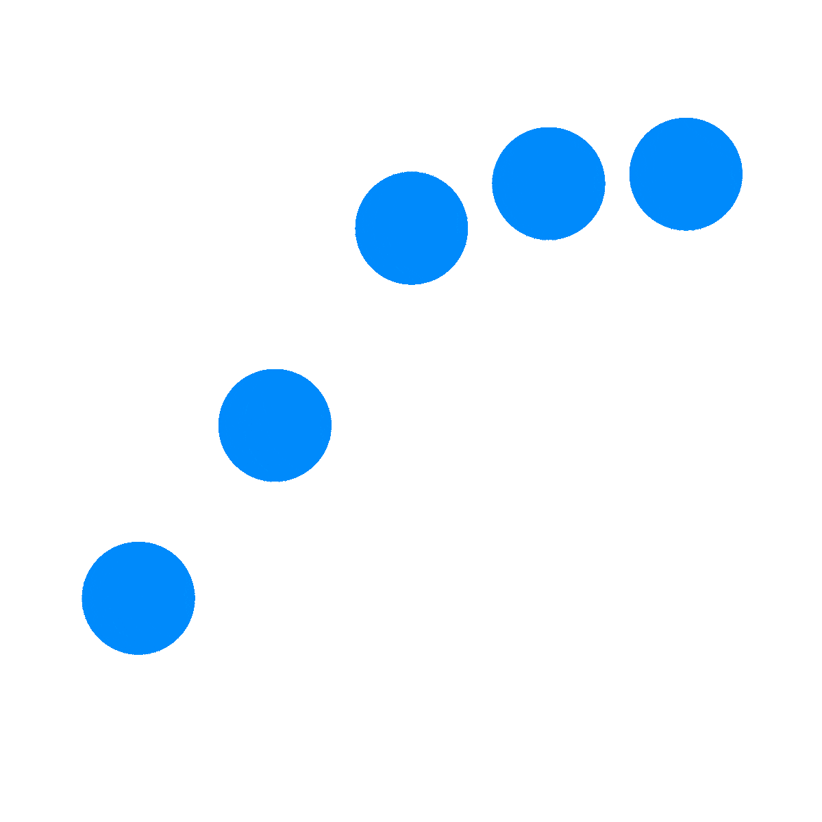 Animación de precarga con puntos azules girando en círculo.