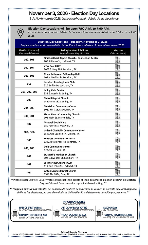 Election Day Polling Locations Caldwell County_2026 November 3-1.png