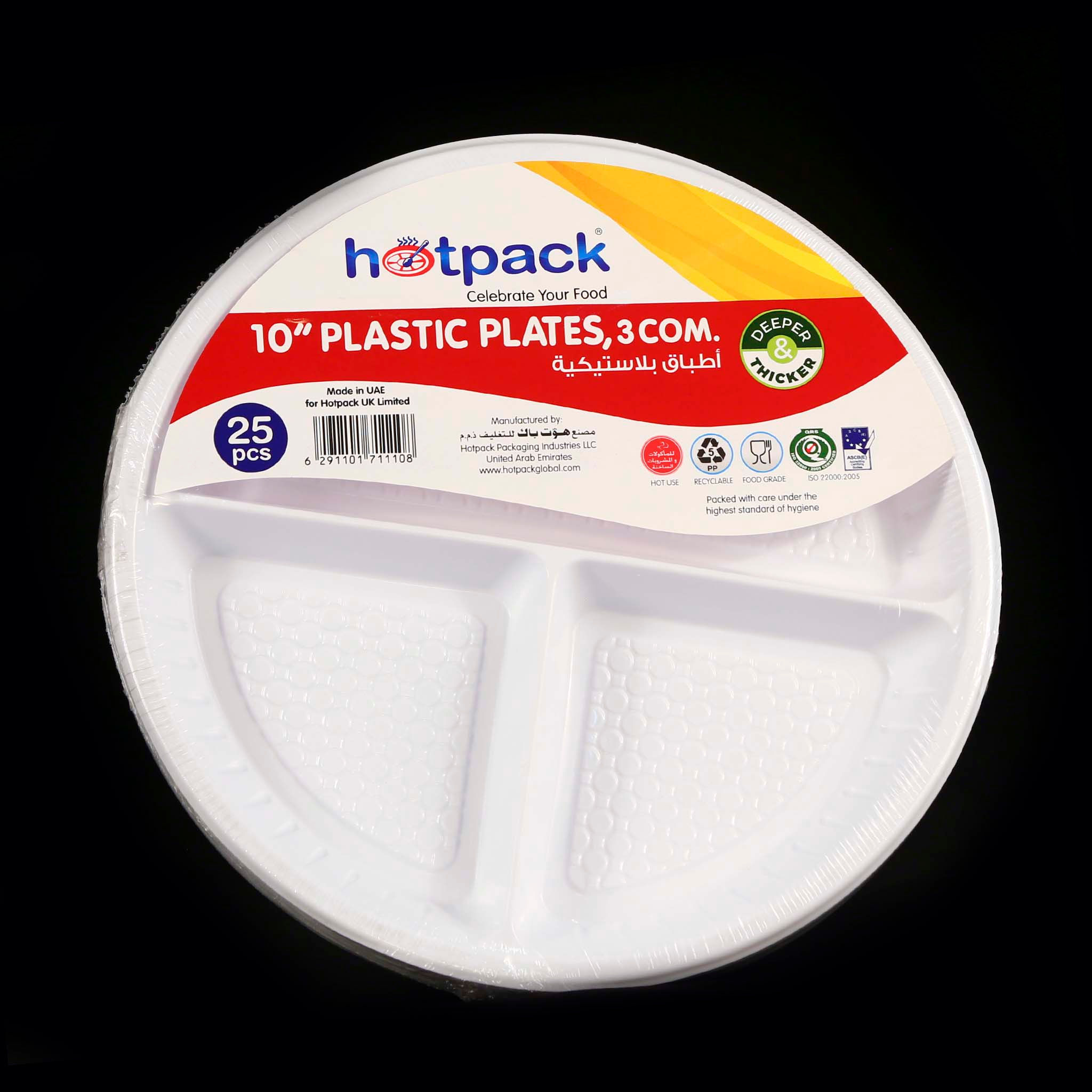 Hotpack-plastic round plate-10”, 3 div-25pcs