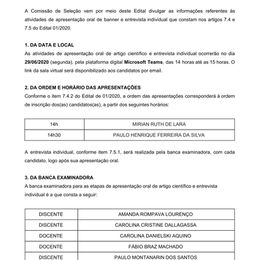 Edital de Apresentação Oral de Banner e da Entrevista Individual
