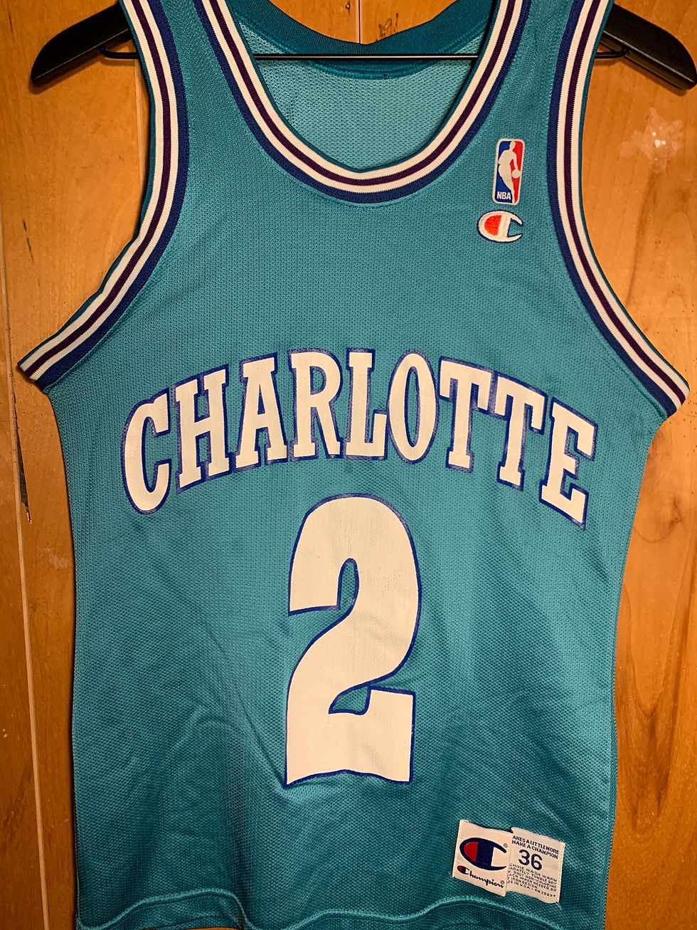 VINTAGE CHARLOTTE HORNETS LARRY JOHNSON CHAMPION JERSEY