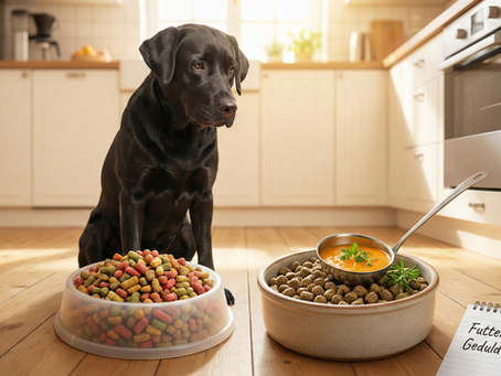 Das Bild strahlt genau die nordische Ruhe aus, mit der wir das Thema im Artikel angehen. Es zeigt, dass eine Umstellung kein Stress sein muss, sondern ein bewusster, positiver Schritt für den Hund ist.