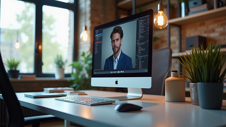 Eye-level view of a modern office setup with WebRTC application running