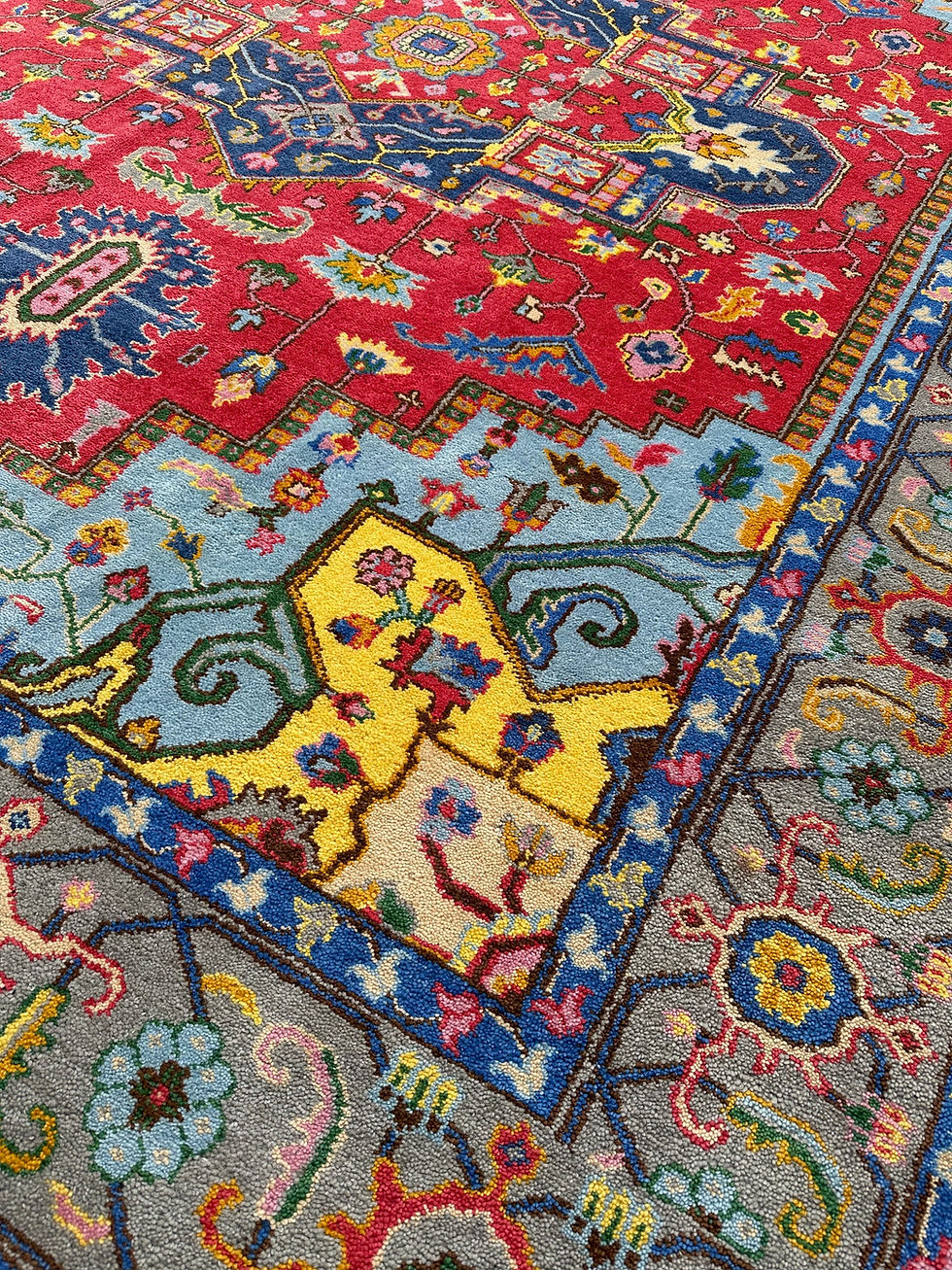 Thumbnail: New Modern Plush Colorful Handmade Indian Rug, Persian Heriz Design