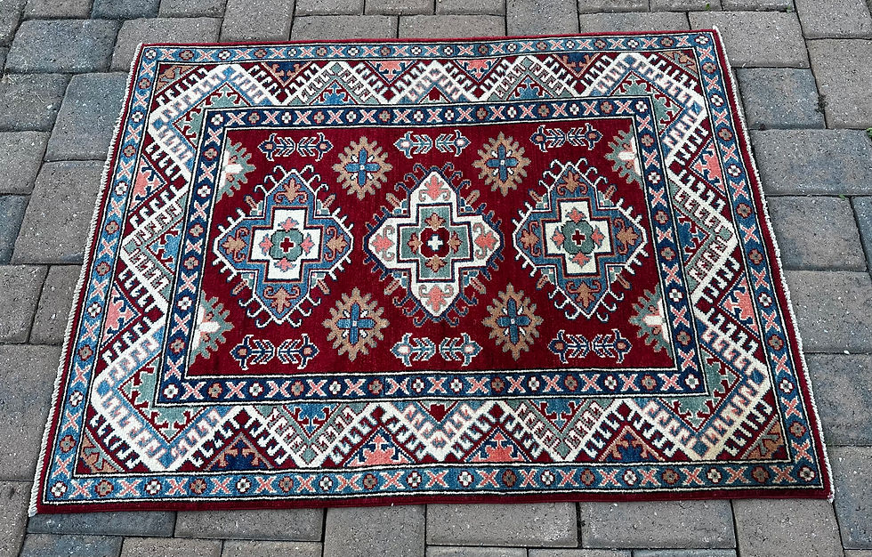 Thumbnail: New Handmade Colorful Tribal Kazakh Accent Rug