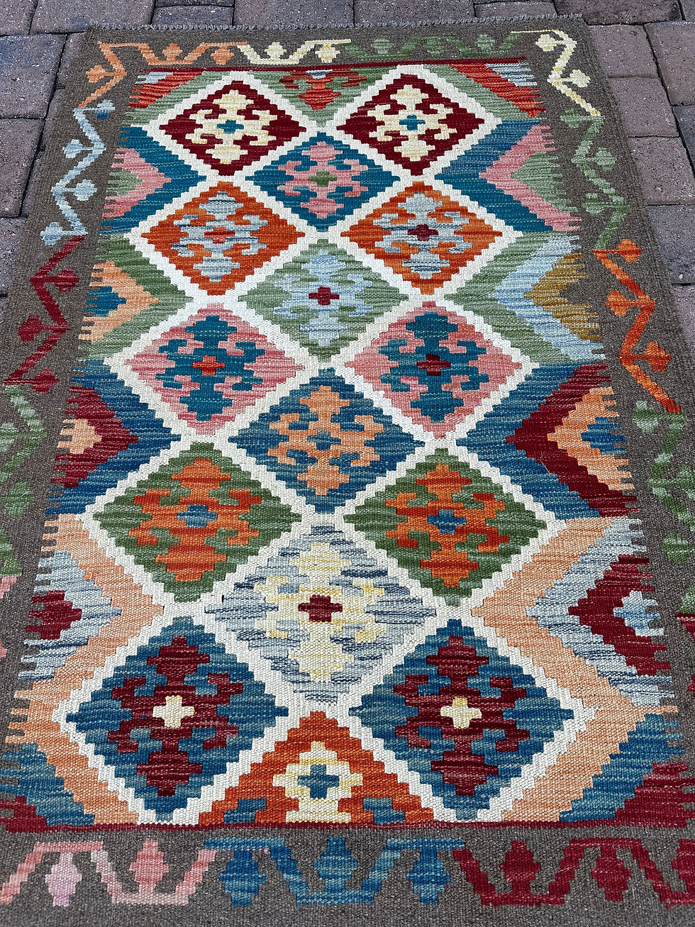 Thumbnail: Colorful Handmade New Geometric Kilim Accent Rug