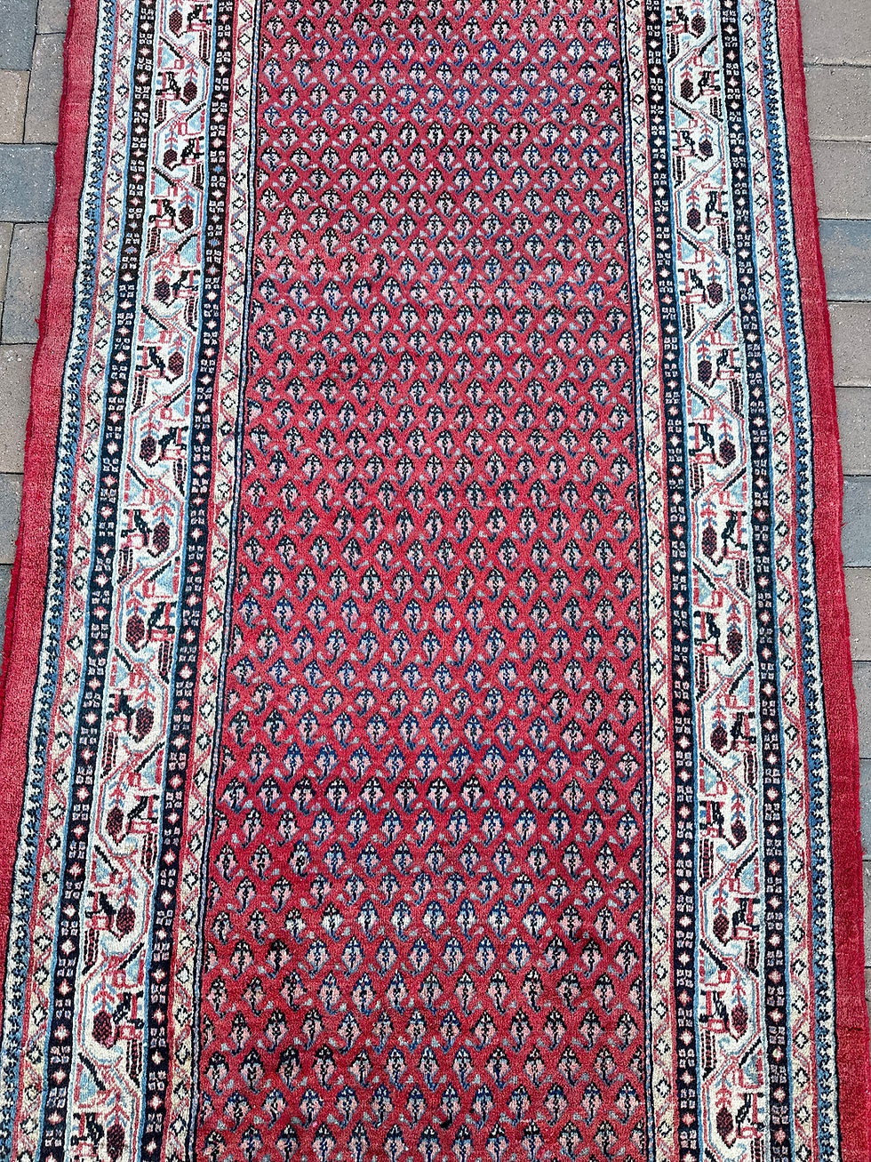 Thumbnail: Handmade Persian Sarough Mir Runner, Light Distress