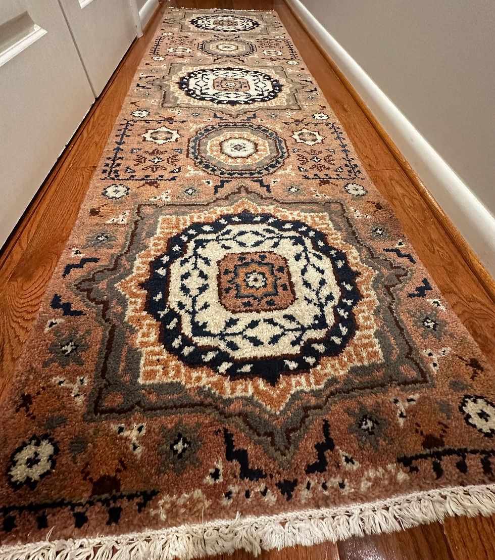 Thumbnail: Contemporary Handmade Dusty Rose Indian Oushak Runner