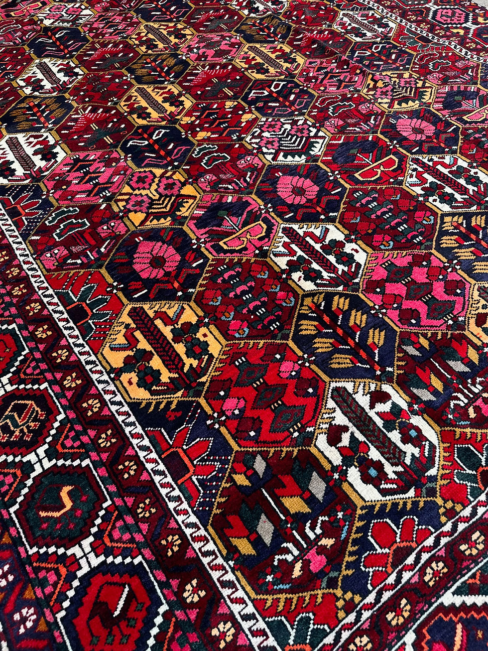 Thumbnail: Handmade Vintage Persian Bakhtiari, Four Seasons Design, Light Distress