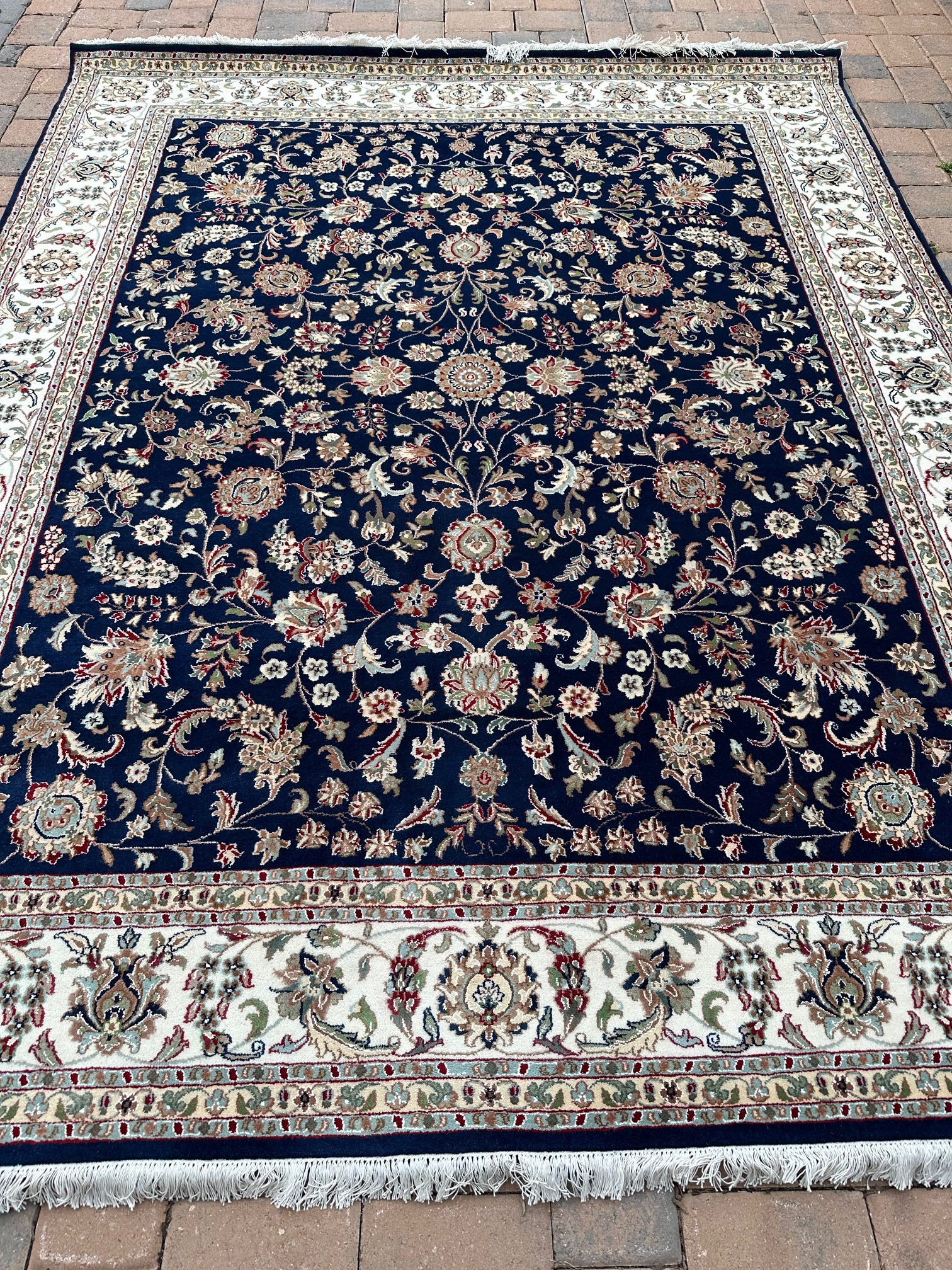 Handmade Blue & White Indian Rug, Persian Nain Allover Design