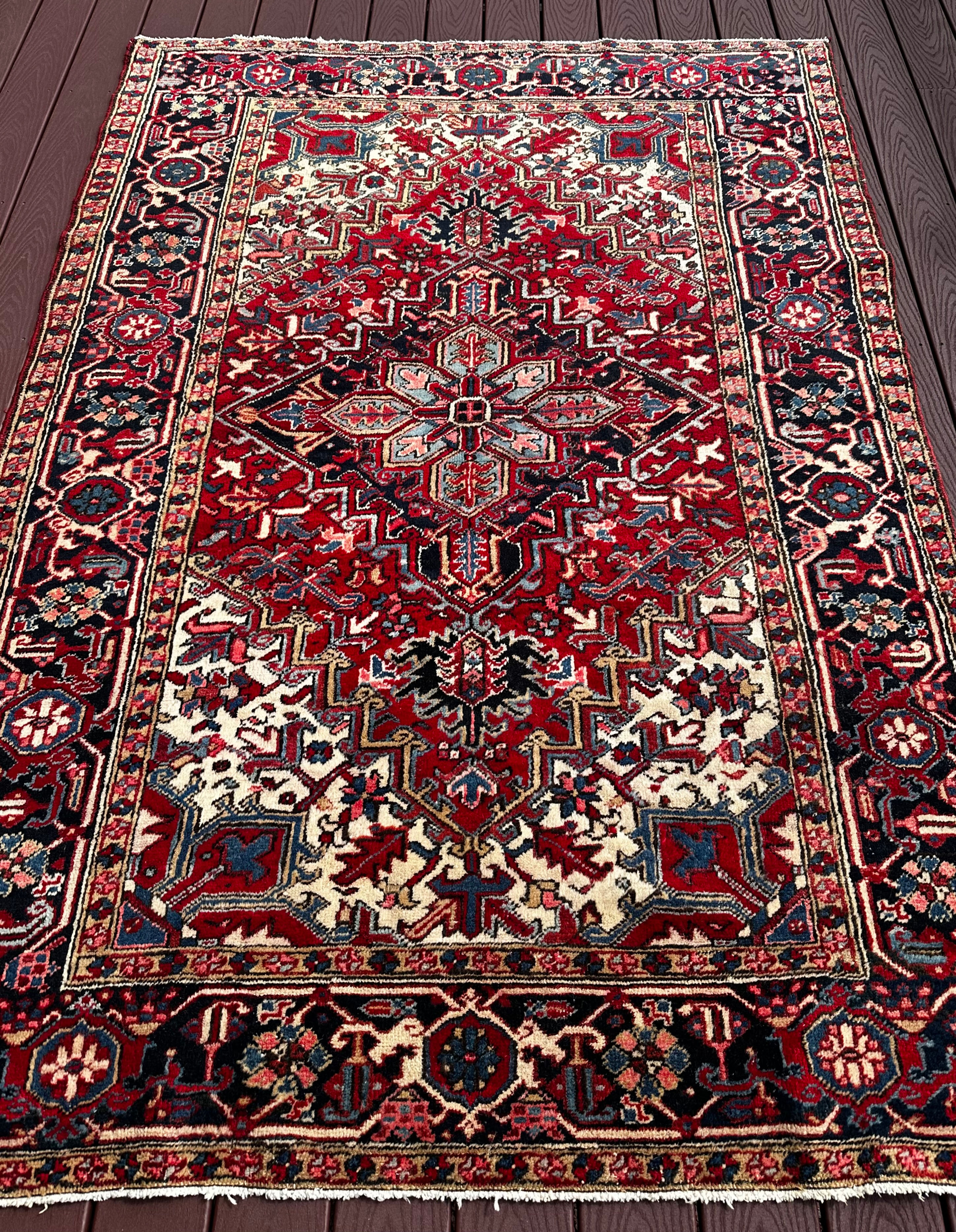 Vintage Handmade Colorful Persian Heriz