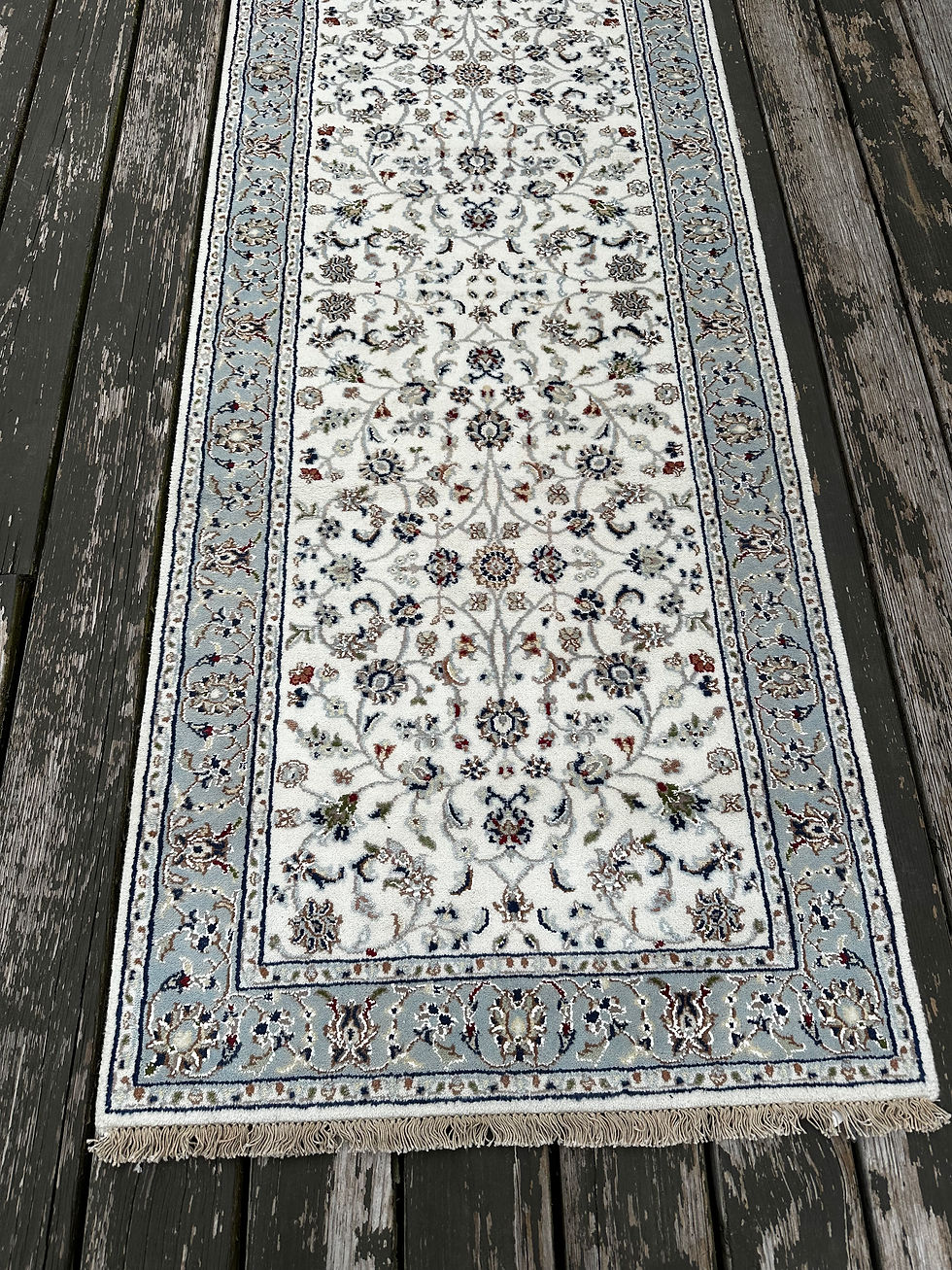 Thumbnail: Handmade New White Floral Runner, Persian Nain Design