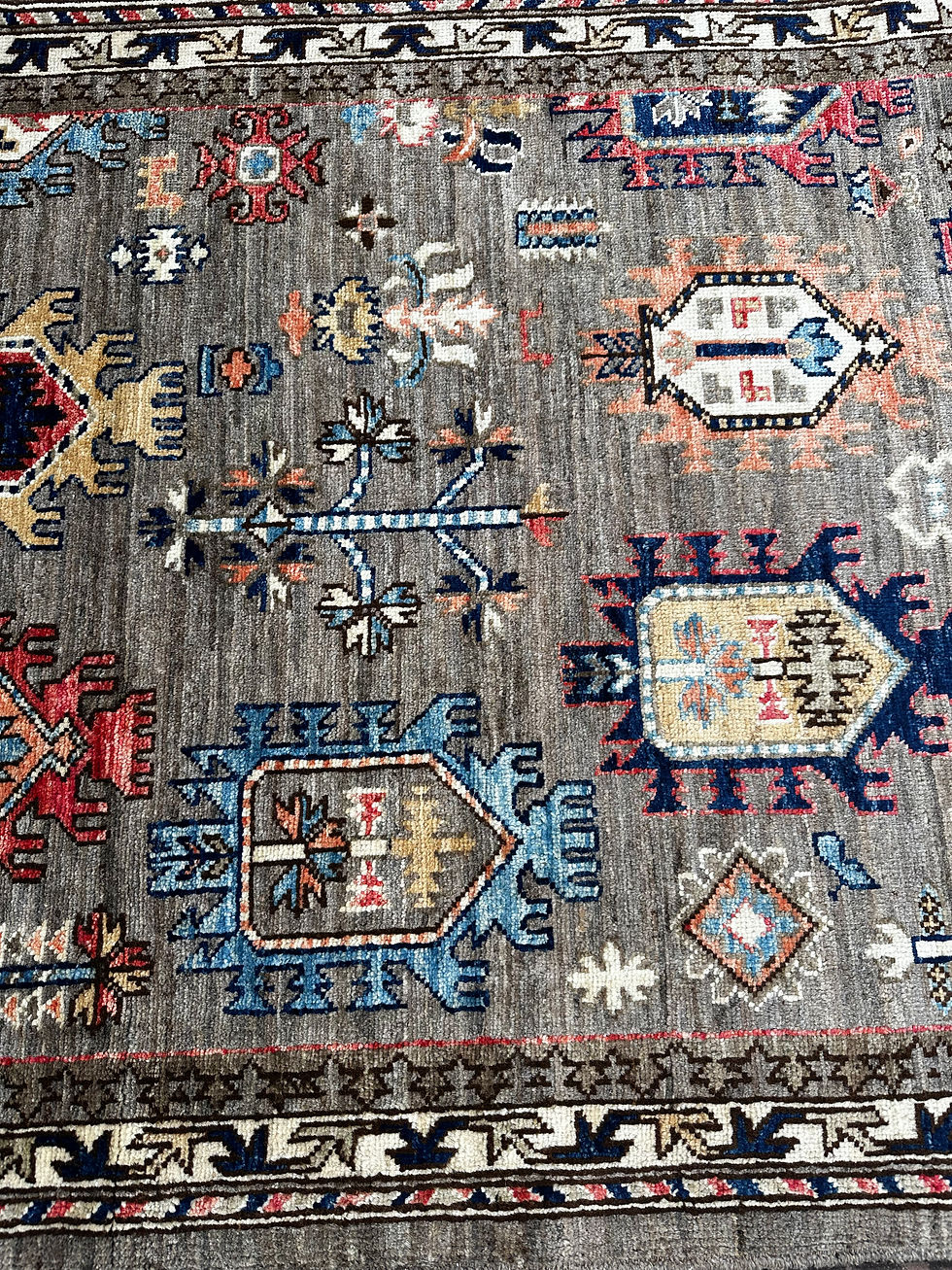 Thumbnail: Handmade Luminous Afghan Kazakh, Gunmetal Gray