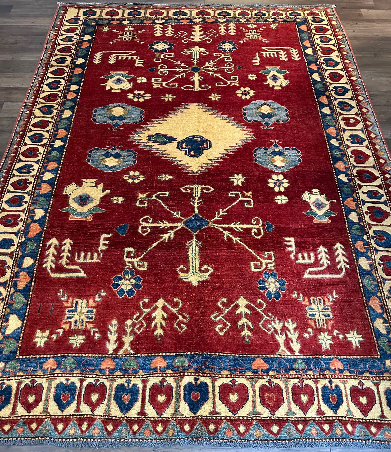 Handmade Vintage Afghan Kazakh, Light Distress