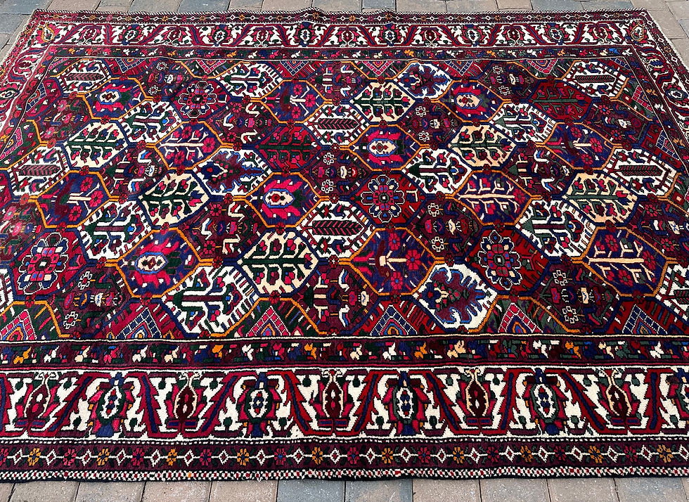 Thumbnail: Handmade Vintage Persian Bakhtiari, Four Seasons Design, Light Distress