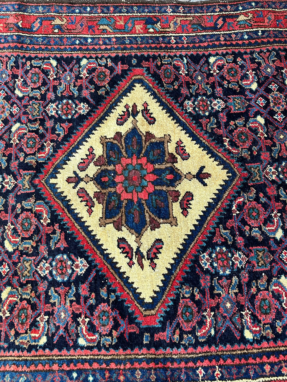 Thumbnail: Handmade Vintage Persian Hosseinabad Accent Rug, Rich Colors