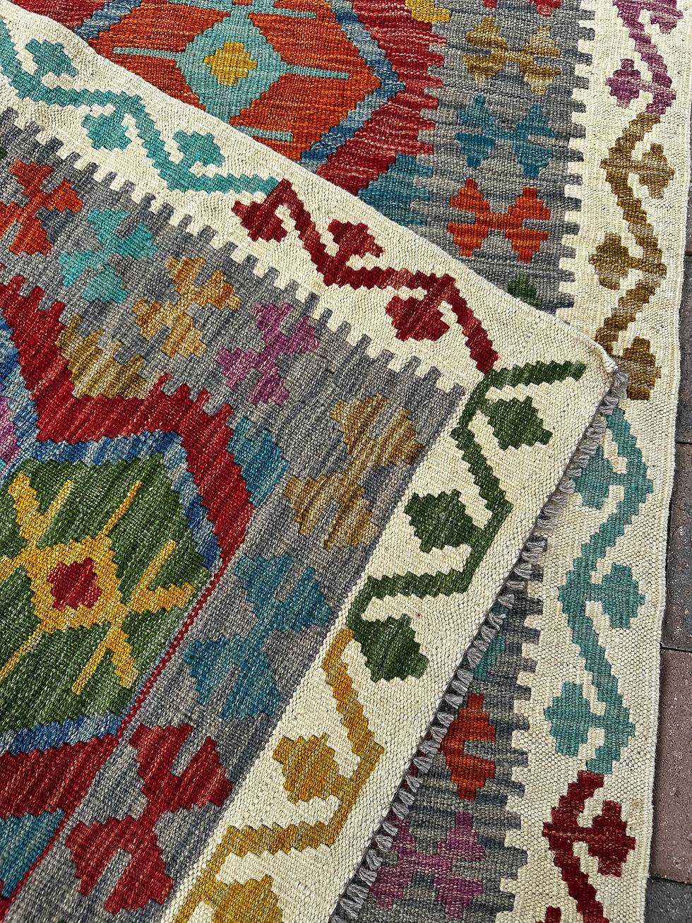 Thumbnail: New Handmade Vibrant Geometric Kilim Accent Rug