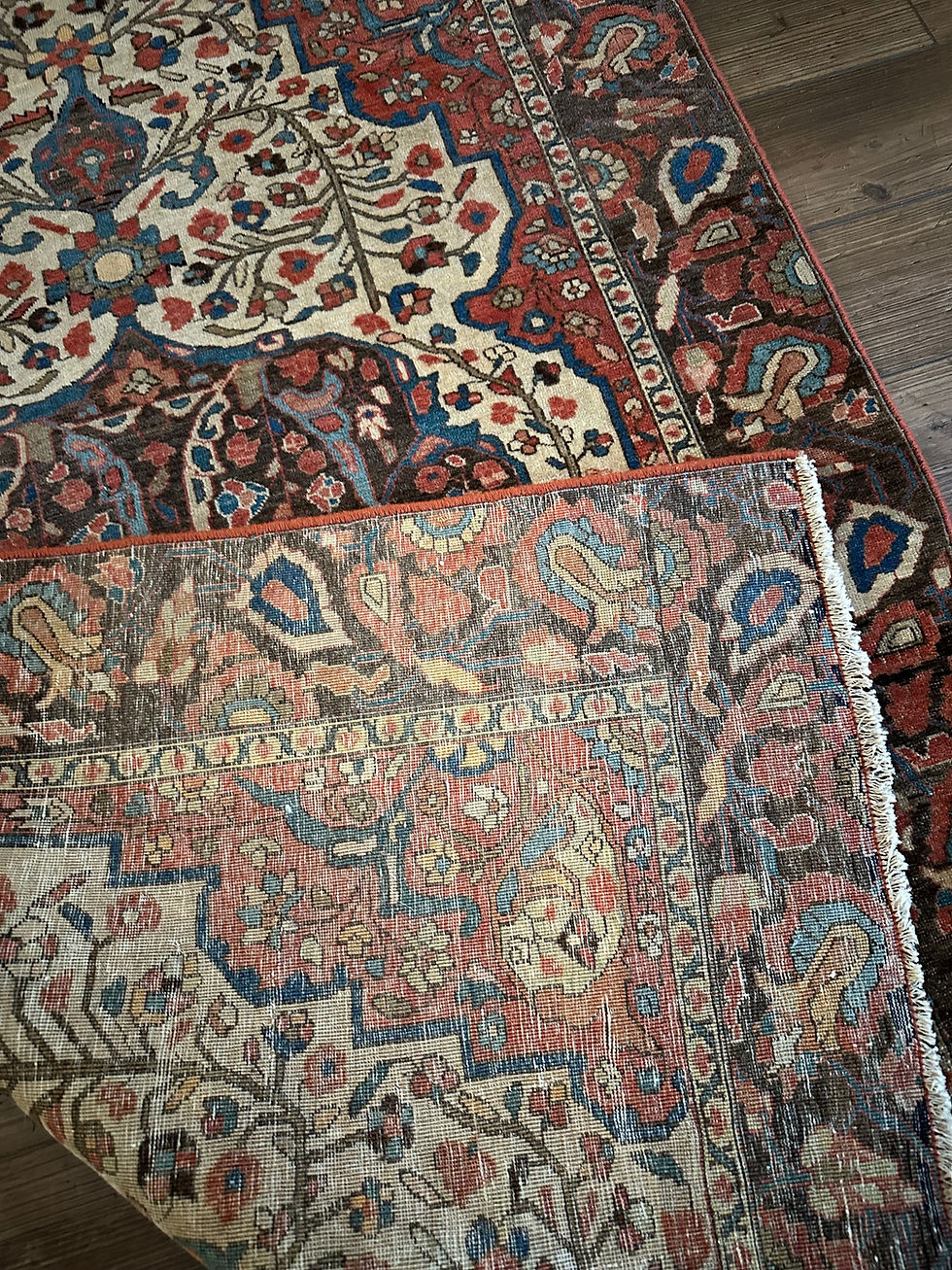 Thumbnail: Antique Persian Sarough Farahan Accent Rug, Early 1900s, Even Low Pile