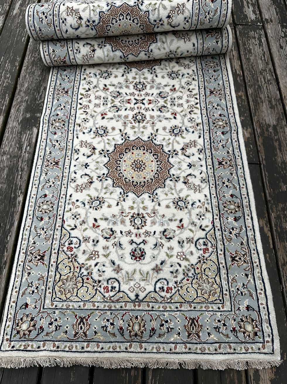 Thumbnail: Handmade Silk & Wool New Indian Runner, Persian Nain Design