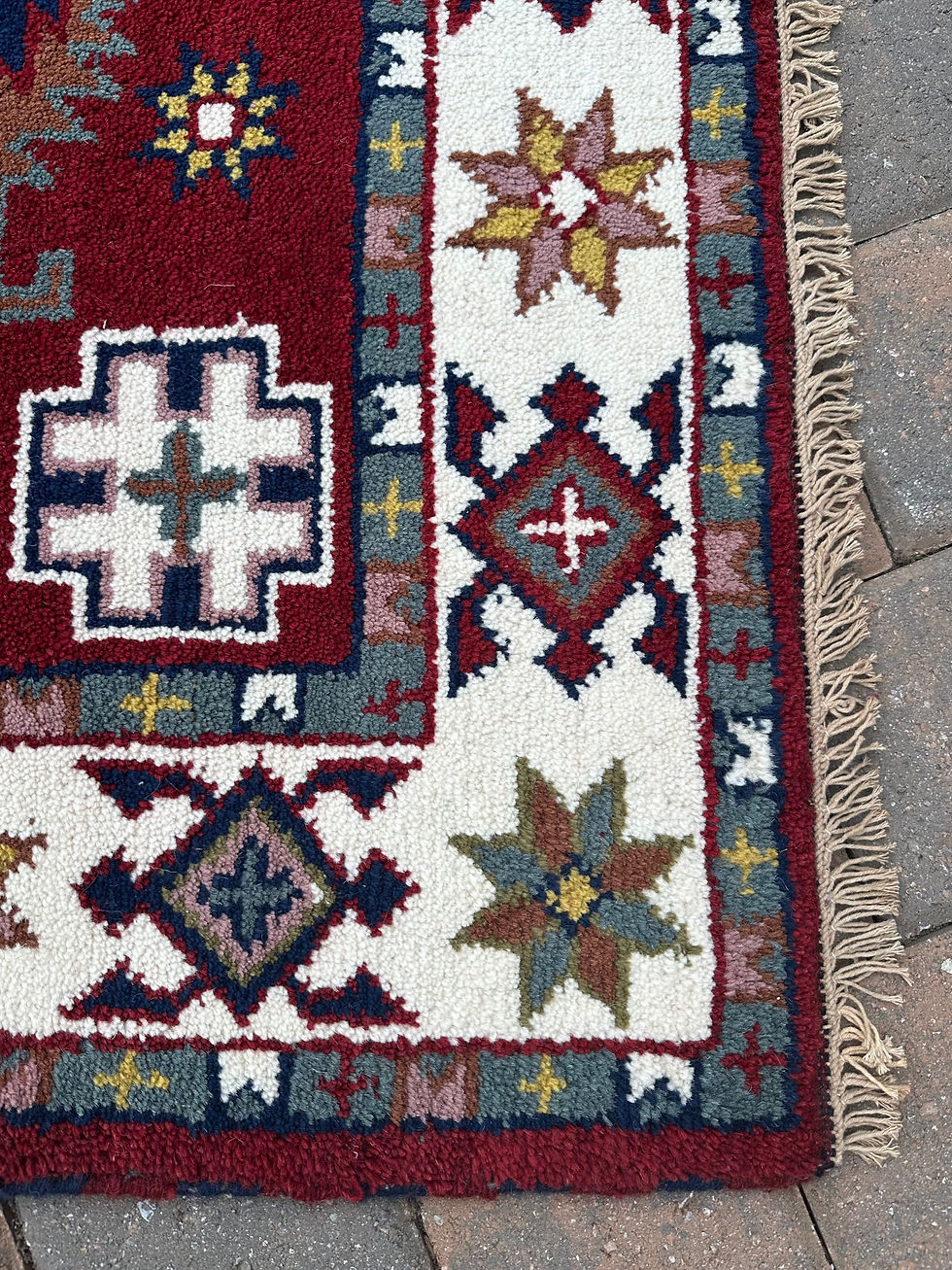 Thumbnail: Handmade New Indian Kazakh Tribal Accent Rug, Stunning & Unique Colors