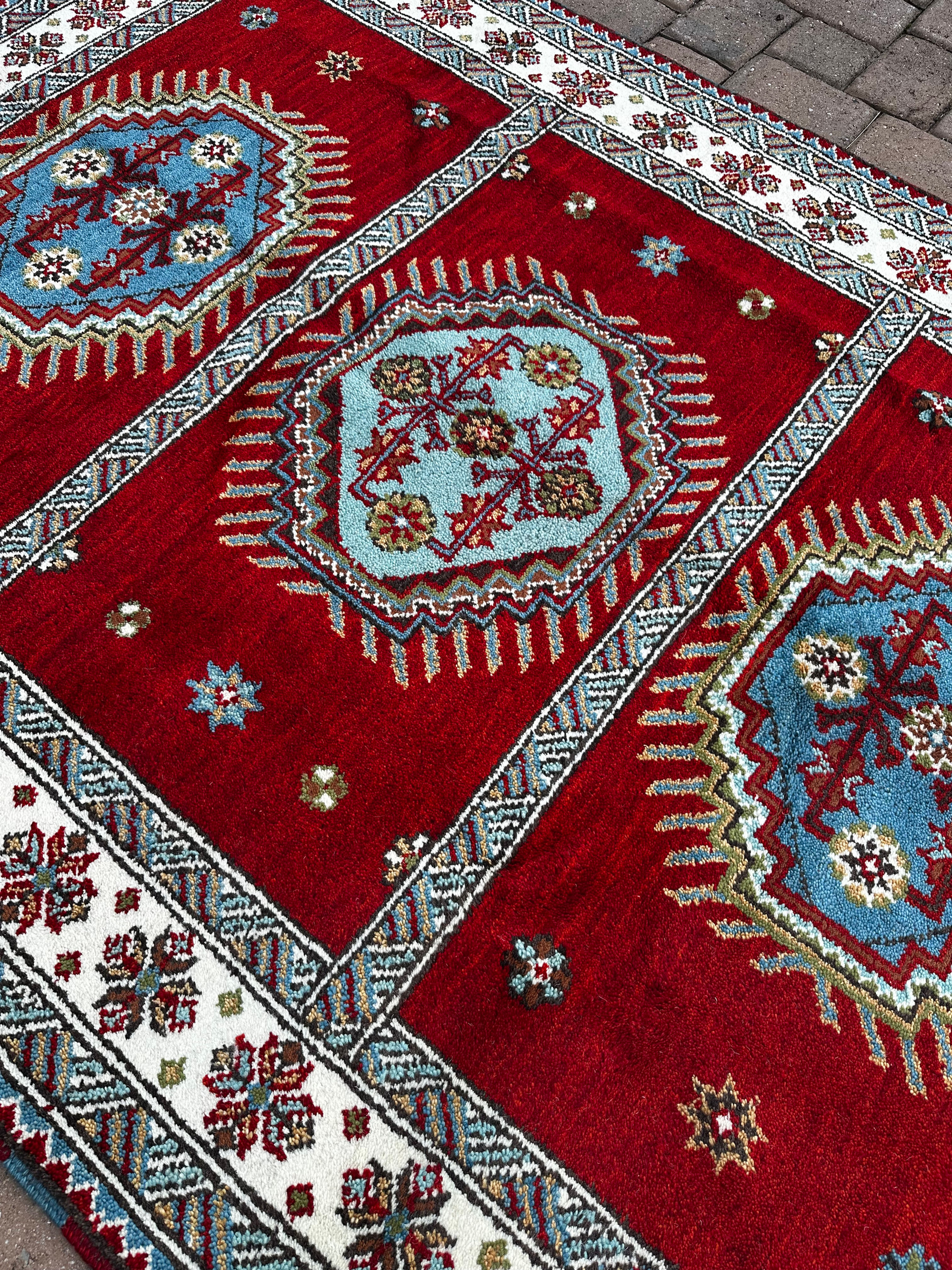 Vibrant New Kazakh Handmade Rug, Tribal Design
