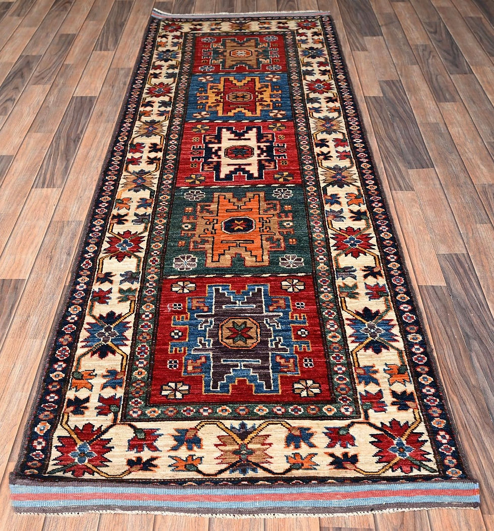 Thumbnail: Handmade Afghan Kazakh Runner, Caucasian Design