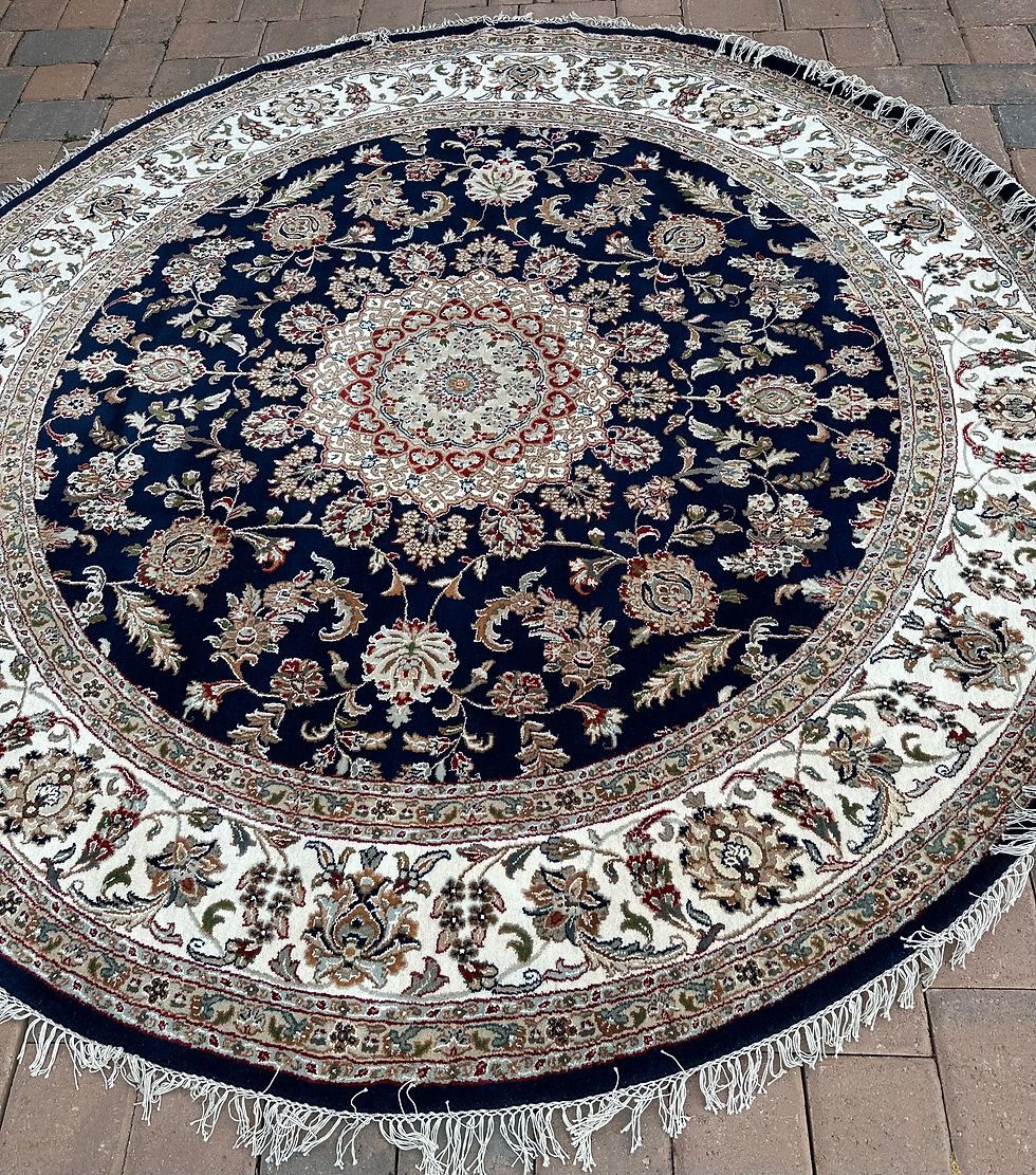 Thumbnail: Brand New Handmade Fine Quality Indian Round Floral Rug, Persian Nain Design