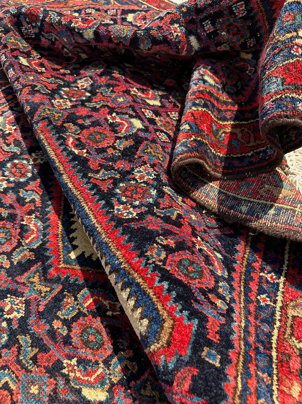 Thumbnail: Handmade Vintage Persian Hosseinabad Accent Rug, Rich Colors