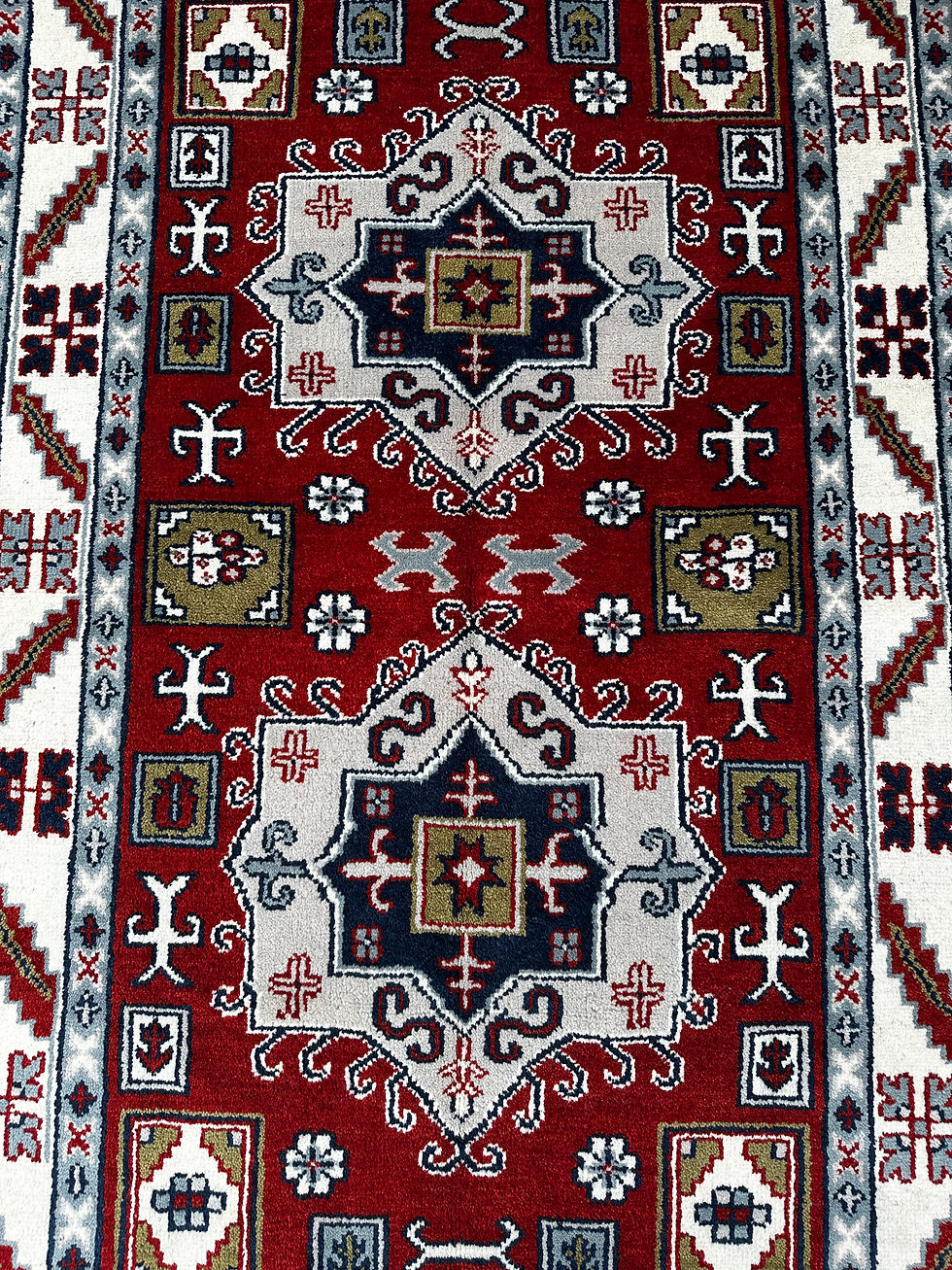 Thumbnail: Handmade New Indian Rug, Kazakh Design (matching pair available)