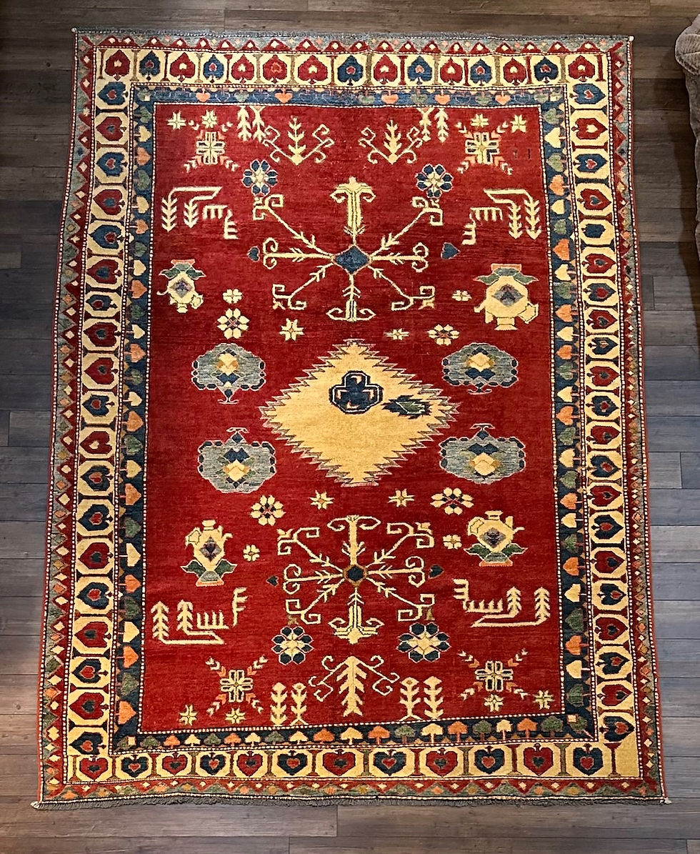 Thumbnail: Handmade Vintage Afghan Kazakh, Light Distress
