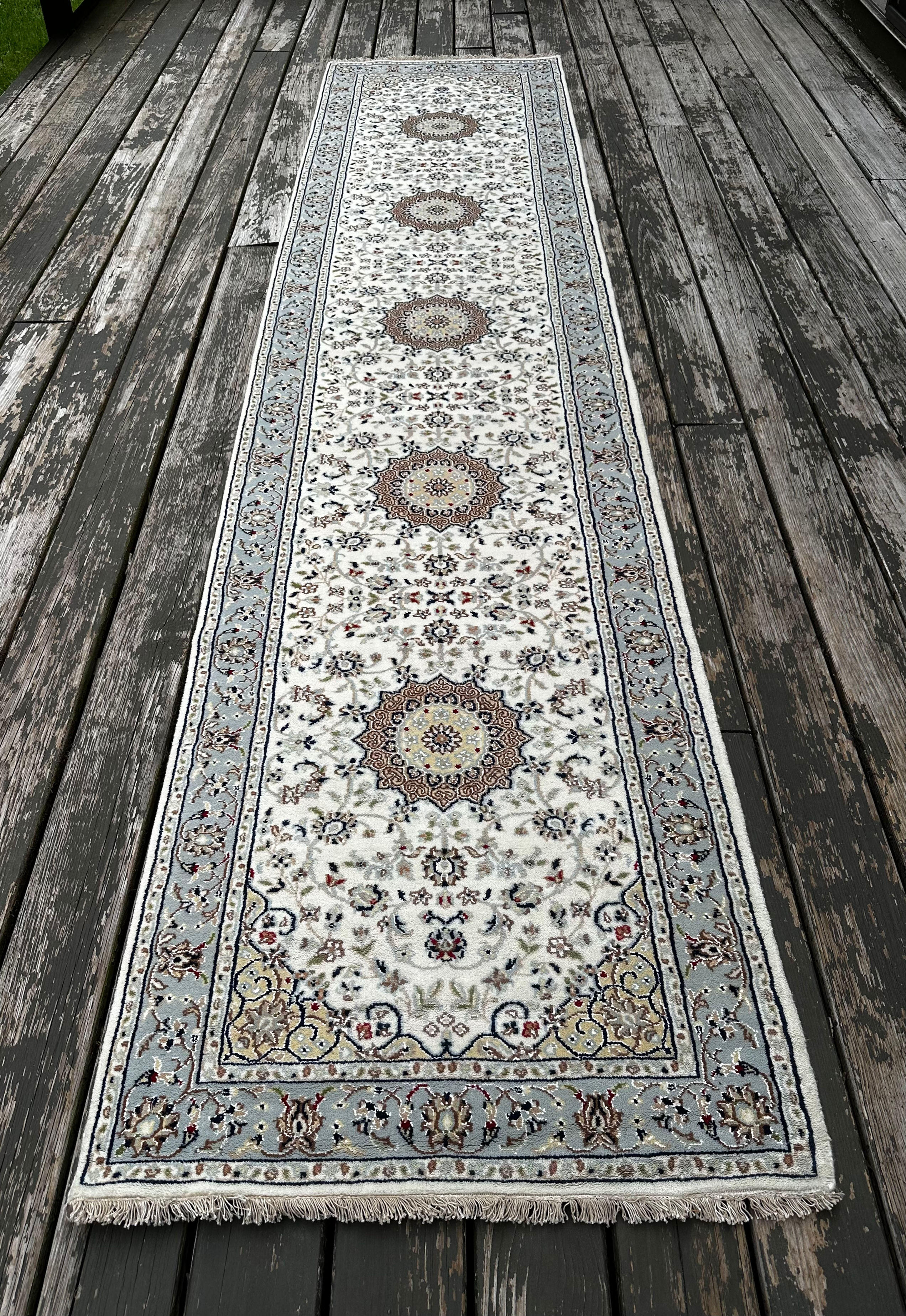 Handmade Silk & Wool New Indian Runner, Persian Nain Design