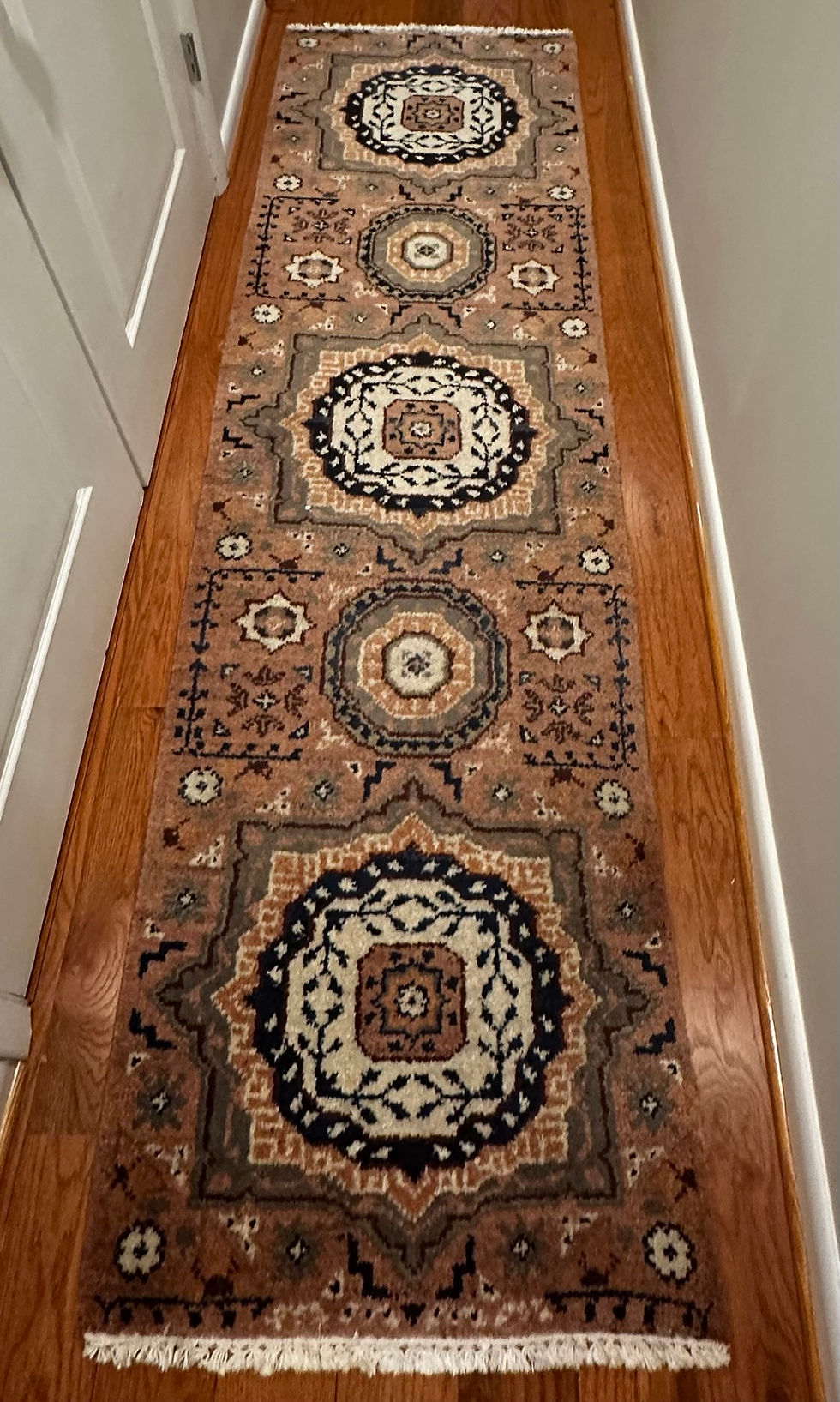 Thumbnail: Contemporary Handmade Dusty Rose Indian Oushak Runner